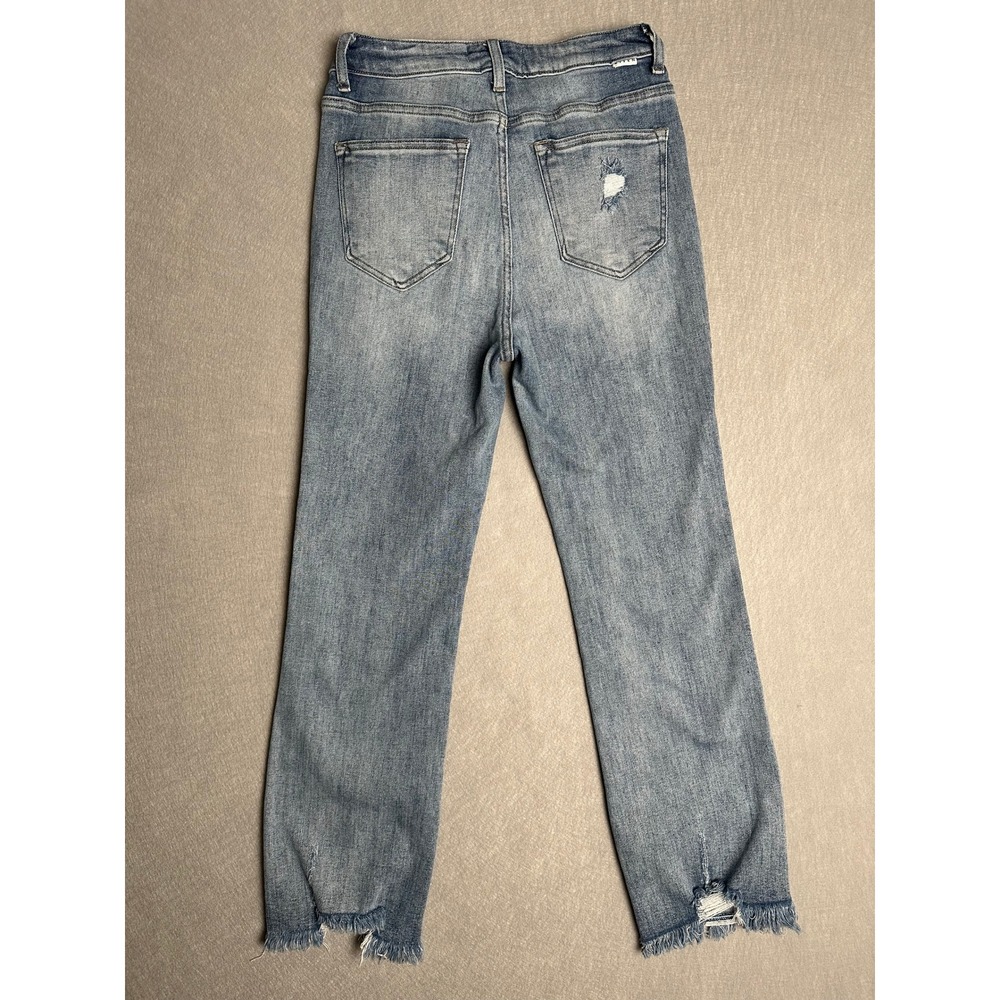 Risen Jeans High Rise Distressed Straight Leg Frayed Hem Denim Light Wash 7/28 - Picture 2 of 8